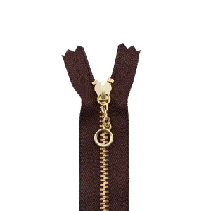 #3 Metal, Brown, 5" YKK Closed End Handbag Zipper with Brass Teeth, #451-5-BRO