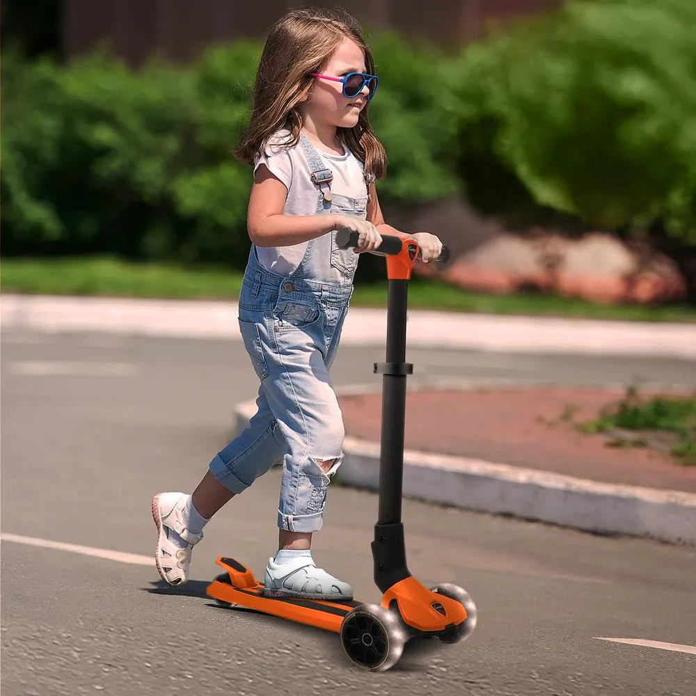 3-Wheel Foldable Kids Scooter - Child Toy Scooter With Built-In Led Wheel Lights, Easy Maneuvering Lean-To-Steer Technology (Orange)