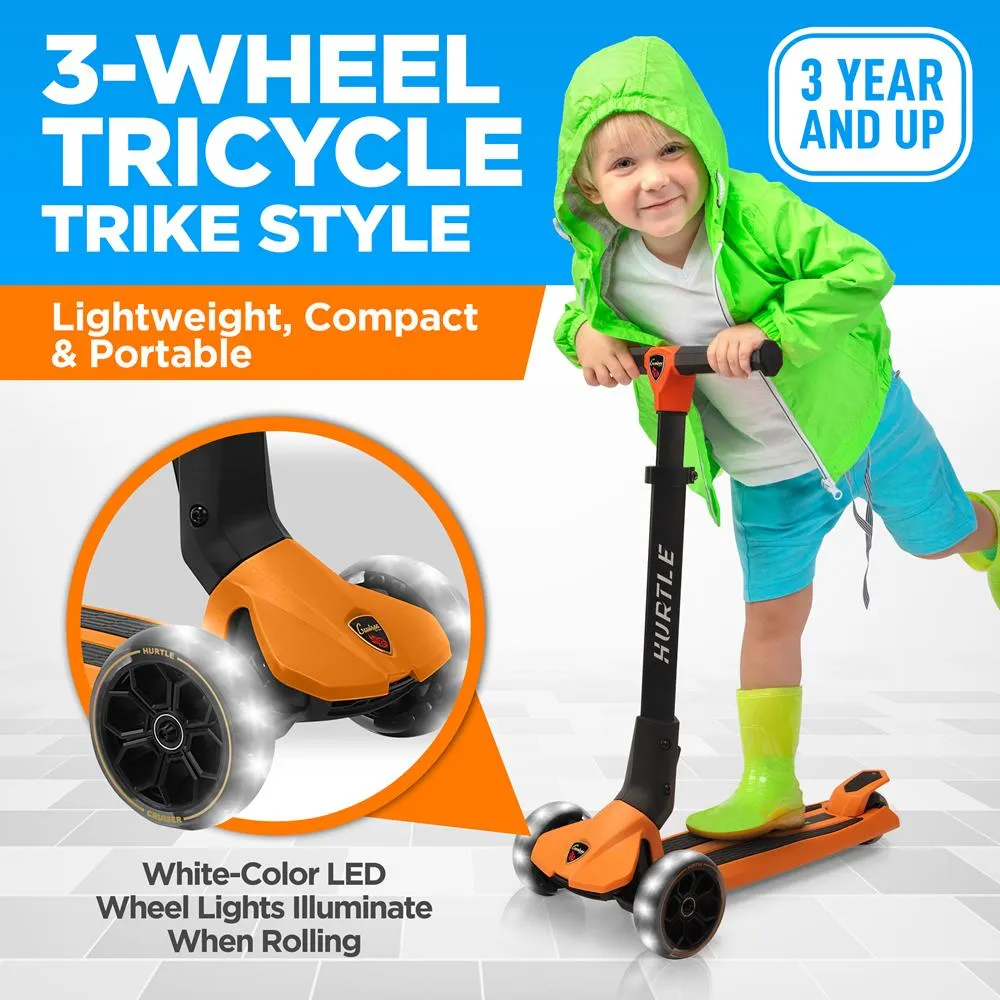 3-Wheel Foldable Kids Scooter - Child Toy Scooter With Built-In Led Wheel Lights, Easy Maneuvering Lean-To-Steer Technology (Orange)