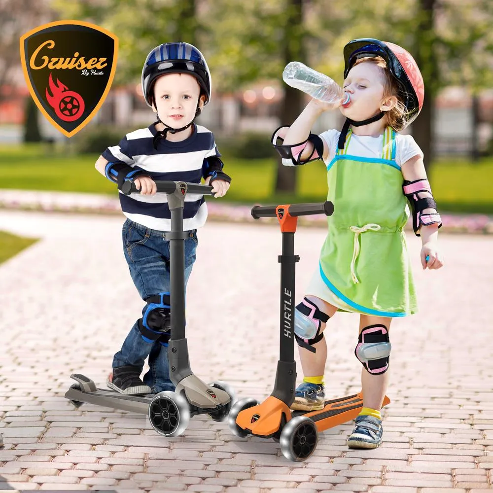 3-Wheel Foldable Kids Scooter - Child Toy Scooter With Built-In Led Wheel Lights, Easy Maneuvering Lean-To-Steer Technology (Orange)