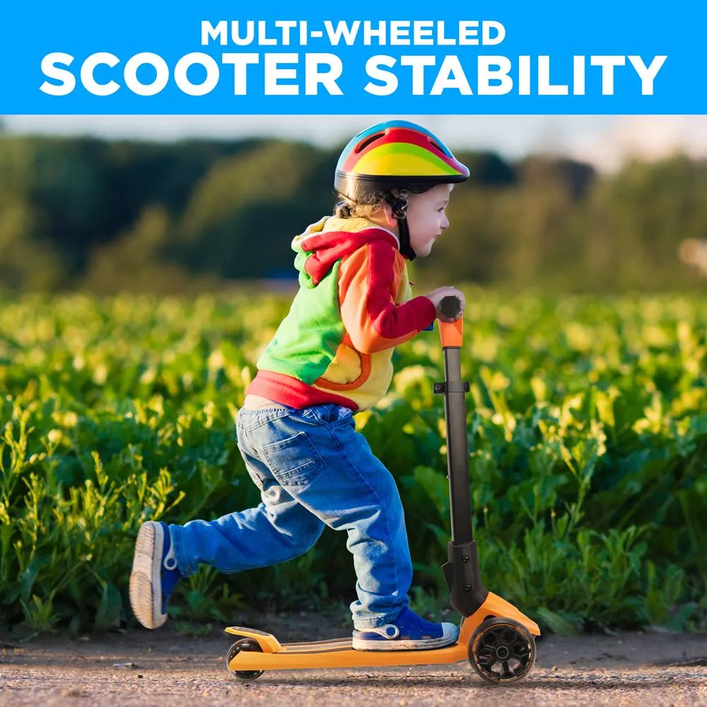 3-Wheel Foldable Kids Scooter - Child Toy Scooter With Built-In Led Wheel Lights, Easy Maneuvering Lean-To-Steer Technology (Orange)