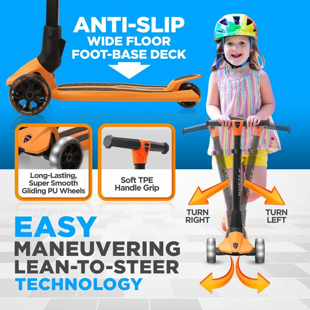 3-Wheel Foldable Kids Scooter - Child Toy Scooter With Built-In Led Wheel Lights, Easy Maneuvering Lean-To-Steer Technology (Orange)