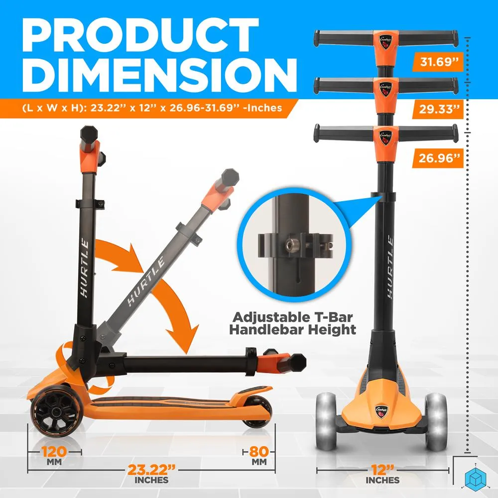 3-Wheel Foldable Kids Scooter - Child Toy Scooter With Built-In Led Wheel Lights, Easy Maneuvering Lean-To-Steer Technology (Orange)