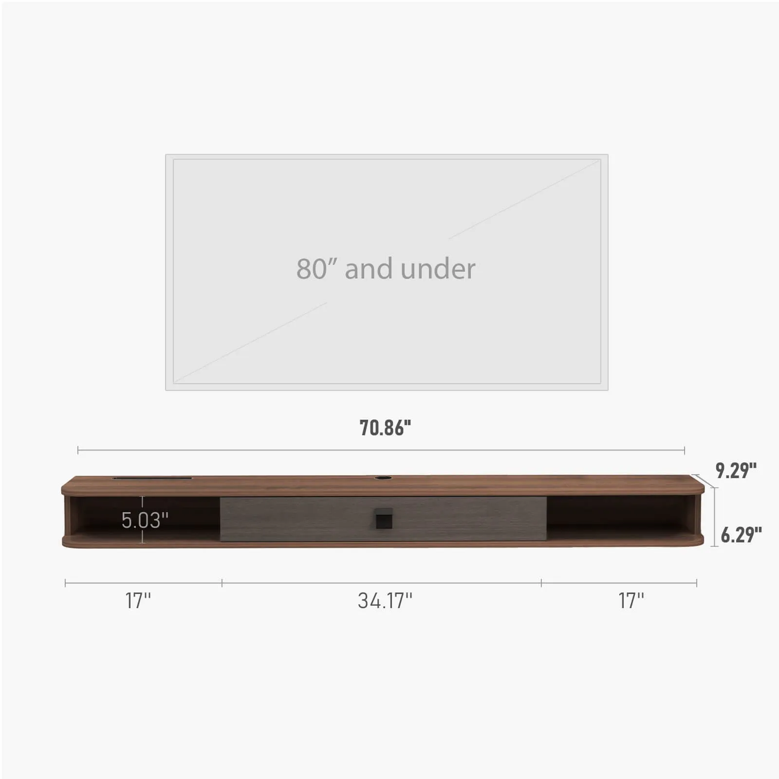70" Eclan Floating TV Stand, Walnut