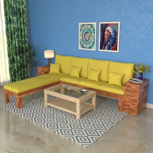 Bumblebere Yellow 6 Seater Long Wooden Premium Guest Sofa