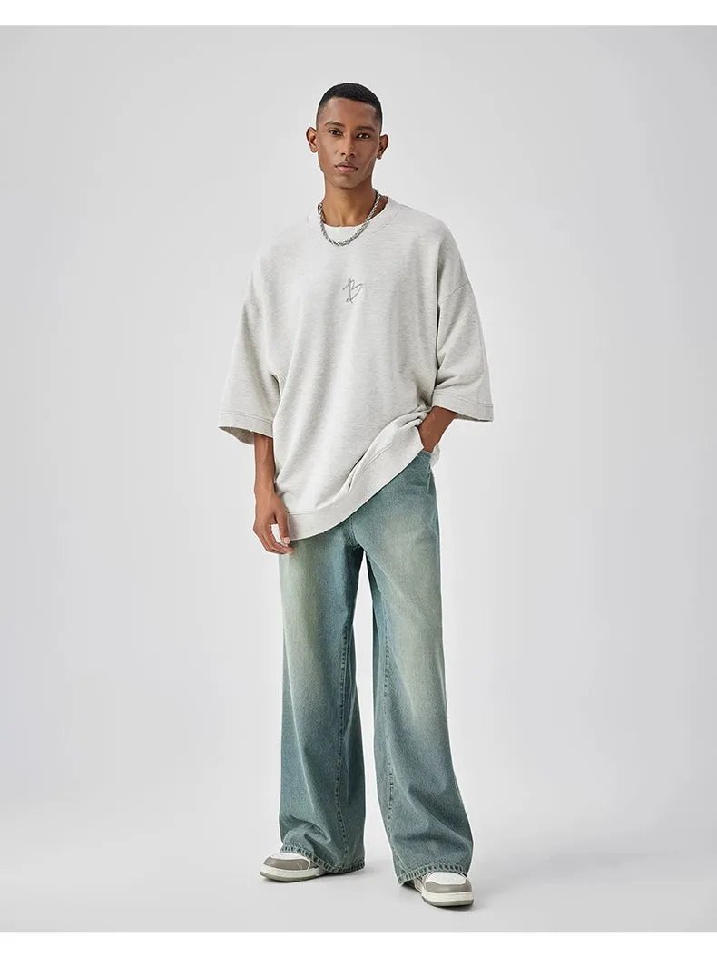 Casual Wide-Leg Denim Jeans With Distressed Wash And Frayed Hem