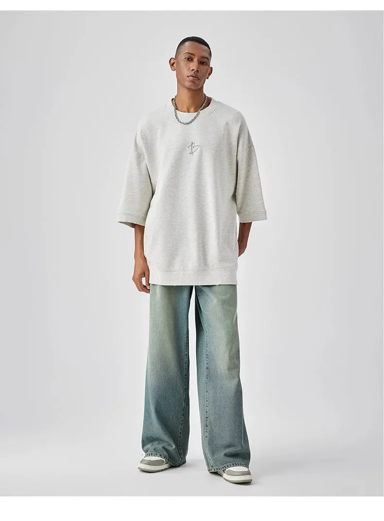 Casual Wide-Leg Denim Jeans With Distressed Wash And Frayed Hem