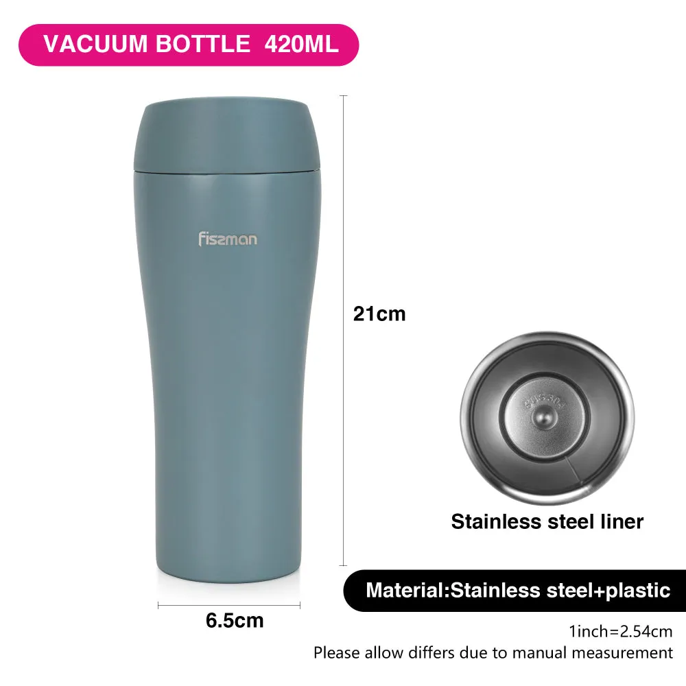 Fissman Double Wall Vacuum Travel Mug 420ml, Grey Color Stainless Steel
