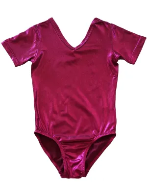Girls Hot Pink Shiny Short-Sleeve Stylish Dancewear Leotard 9M-8