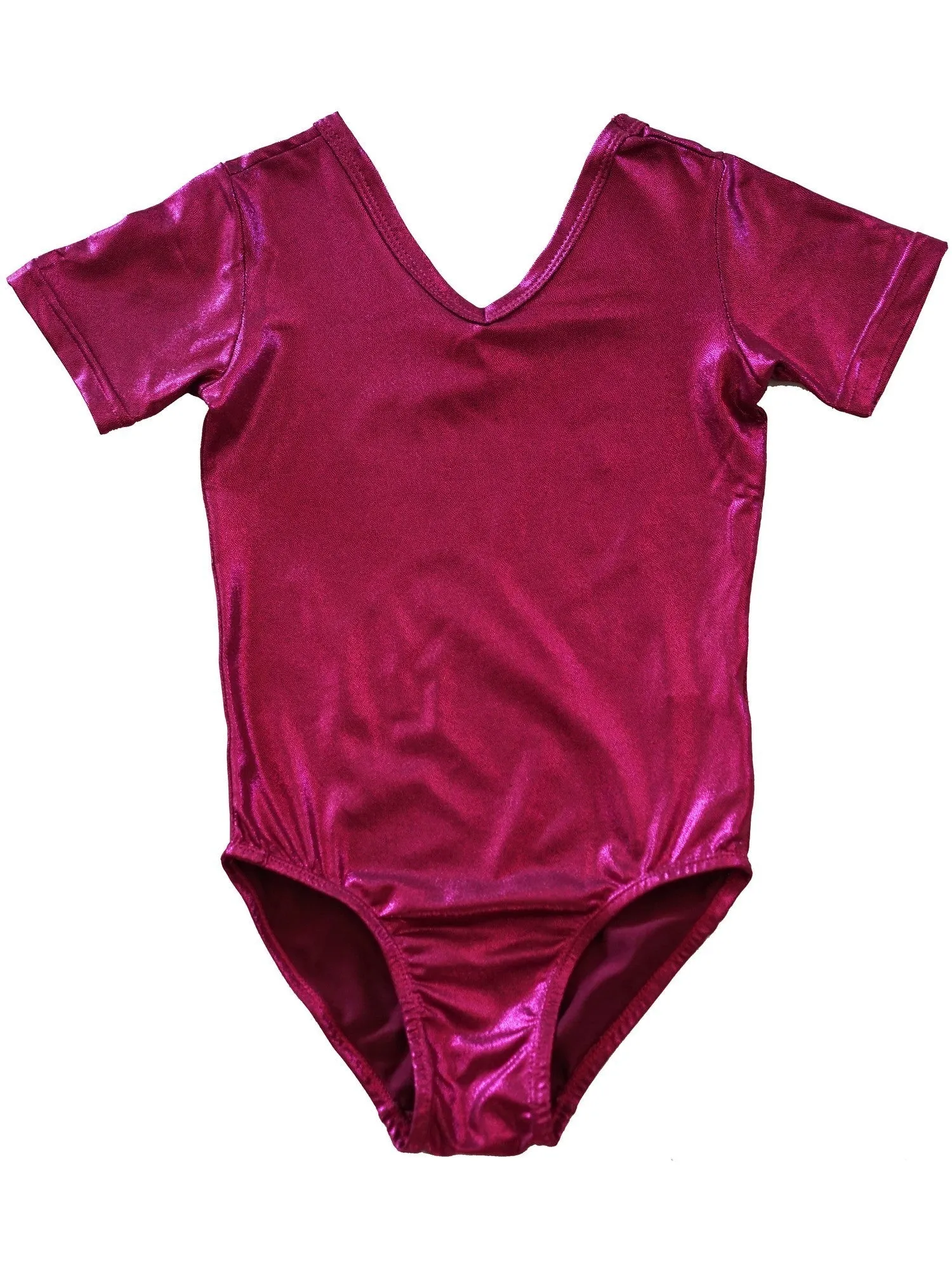 Girls Hot Pink Shiny Short-Sleeve Stylish Dancewear Leotard 9M-8