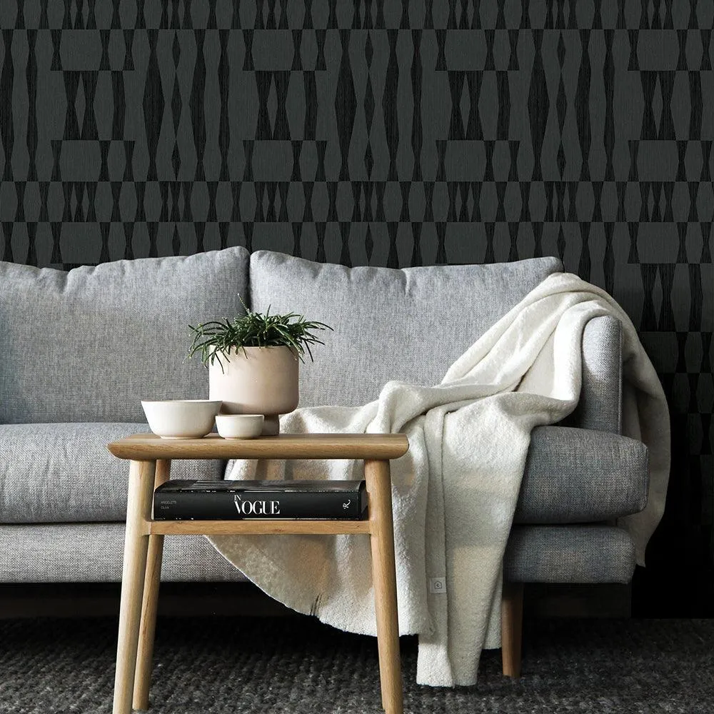 Grasscloth Geo Carbon Peel and Stick Wallpaper