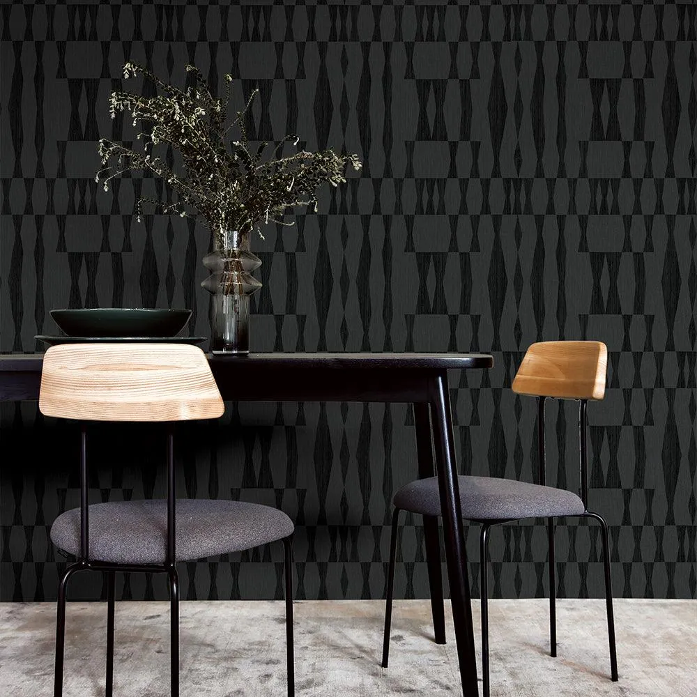 Grasscloth Geo Carbon Peel and Stick Wallpaper