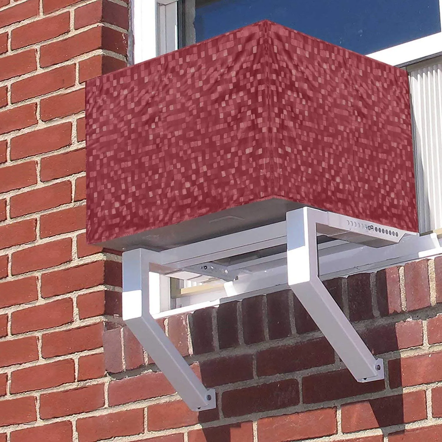 Heart Home PVC Check Print Dustproof Window A/C Cover for Outdoor for 1.5 Ton (Pink) 54HH3900.