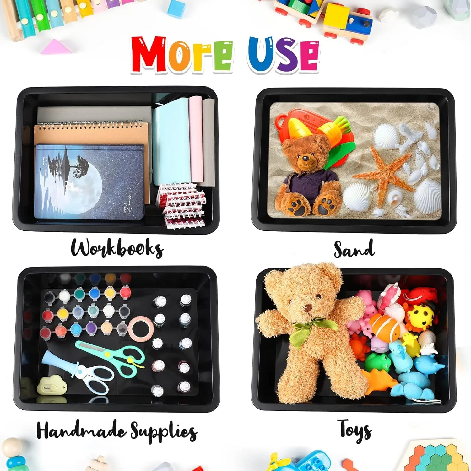 Heart Home Storage Tray | Versatile Plastic Stationery Tray for Desk | Tray for Kitchen Counter | File | Document Storage Tray for office Use | Exel Tray Large | Pack of 3 | Black