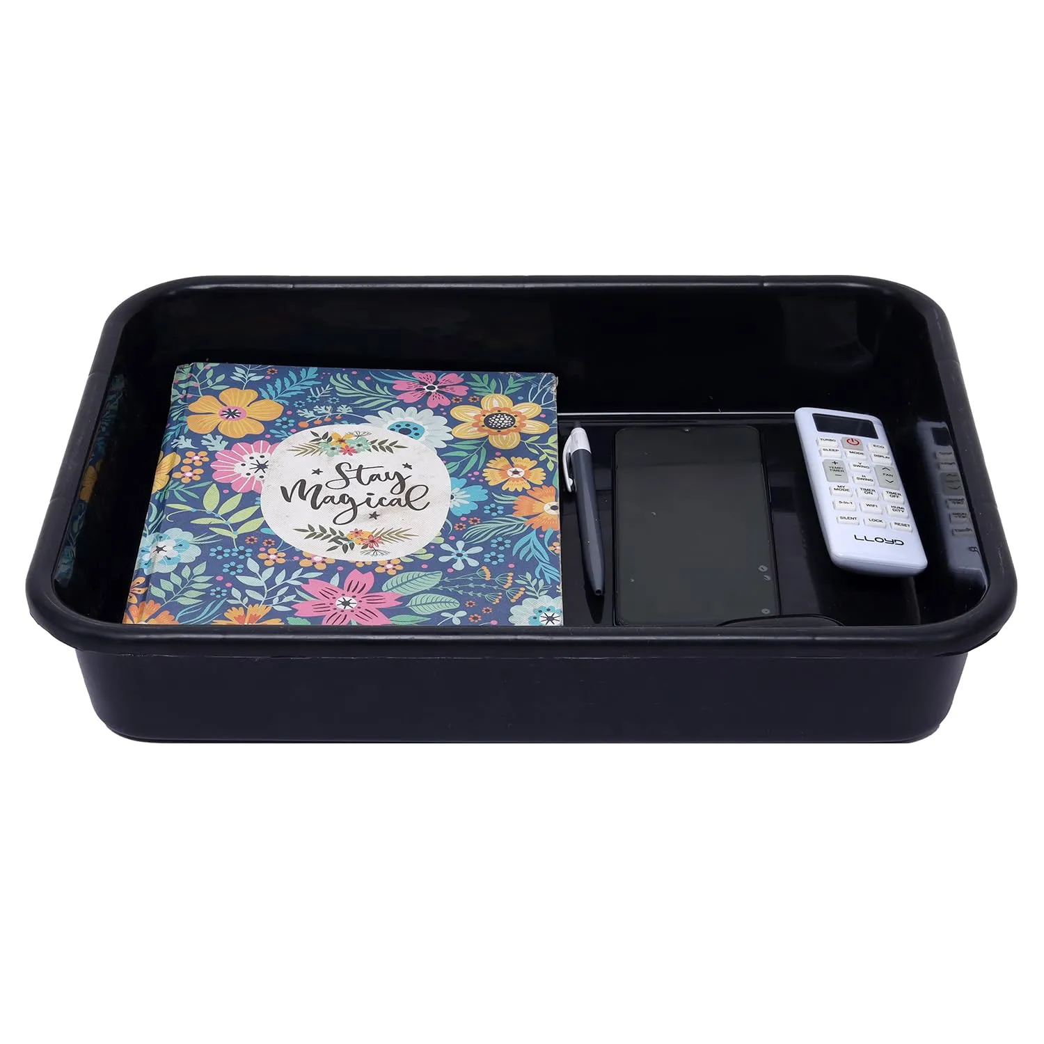 Heart Home Storage Tray | Versatile Plastic Stationery Tray for Desk | Tray for Kitchen Counter | File | Document Storage Tray for office Use | Exel Tray Large | Pack of 3 | Black