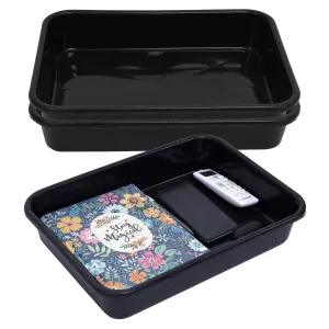 Heart Home Storage Tray | Versatile Plastic Stationery Tray for Desk | Tray for Kitchen Counter | File | Document Storage Tray for office Use | Exel Tray Large | Pack of 3 | Black