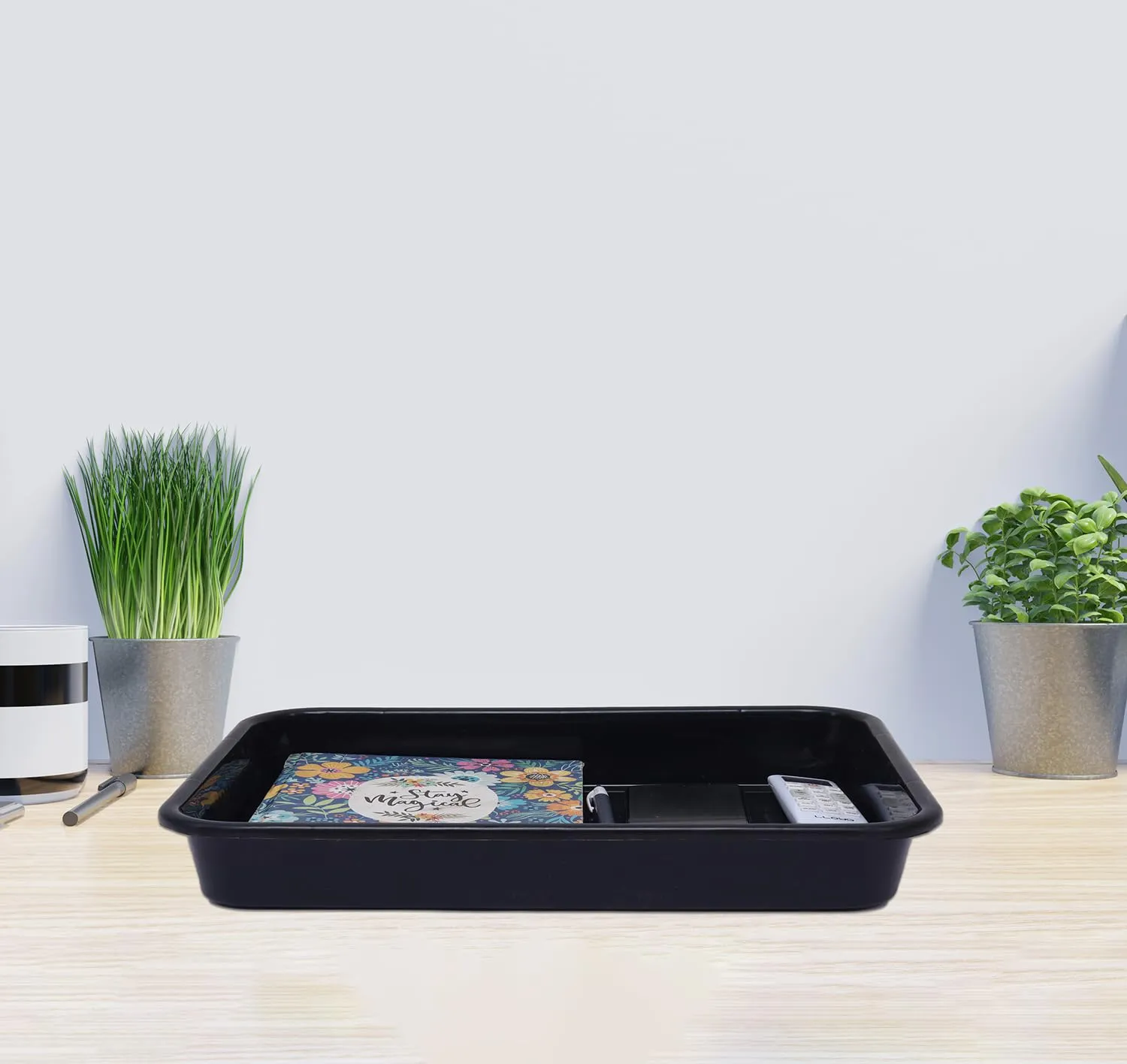Heart Home Storage Tray | Versatile Plastic Stationery Tray for Desk | Tray for Kitchen Counter | File | Document Storage Tray for office Use | Exel Tray Large | Pack of 3 | Black