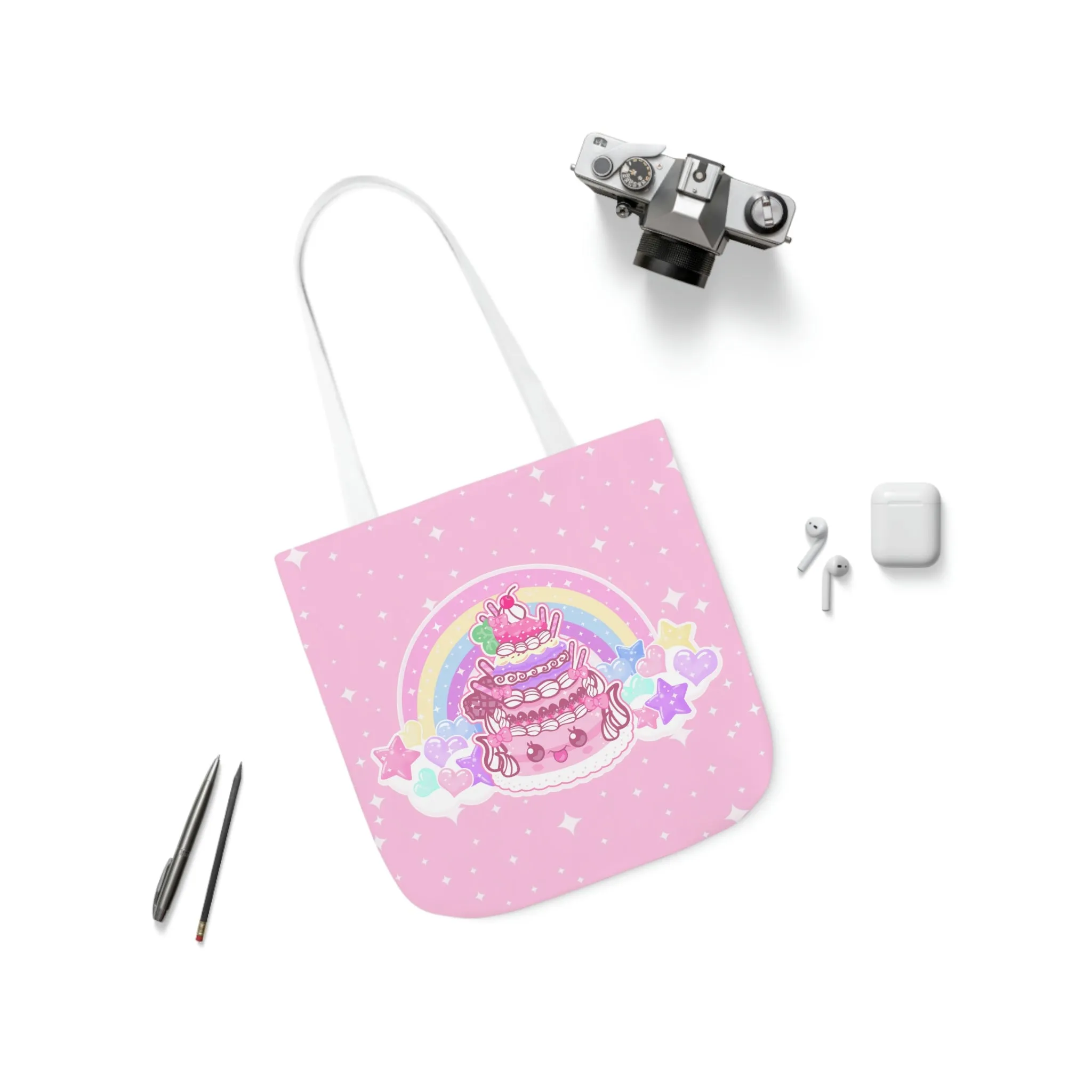 Kawaii Sparkle Cake Polyester Canvas Tote Bag