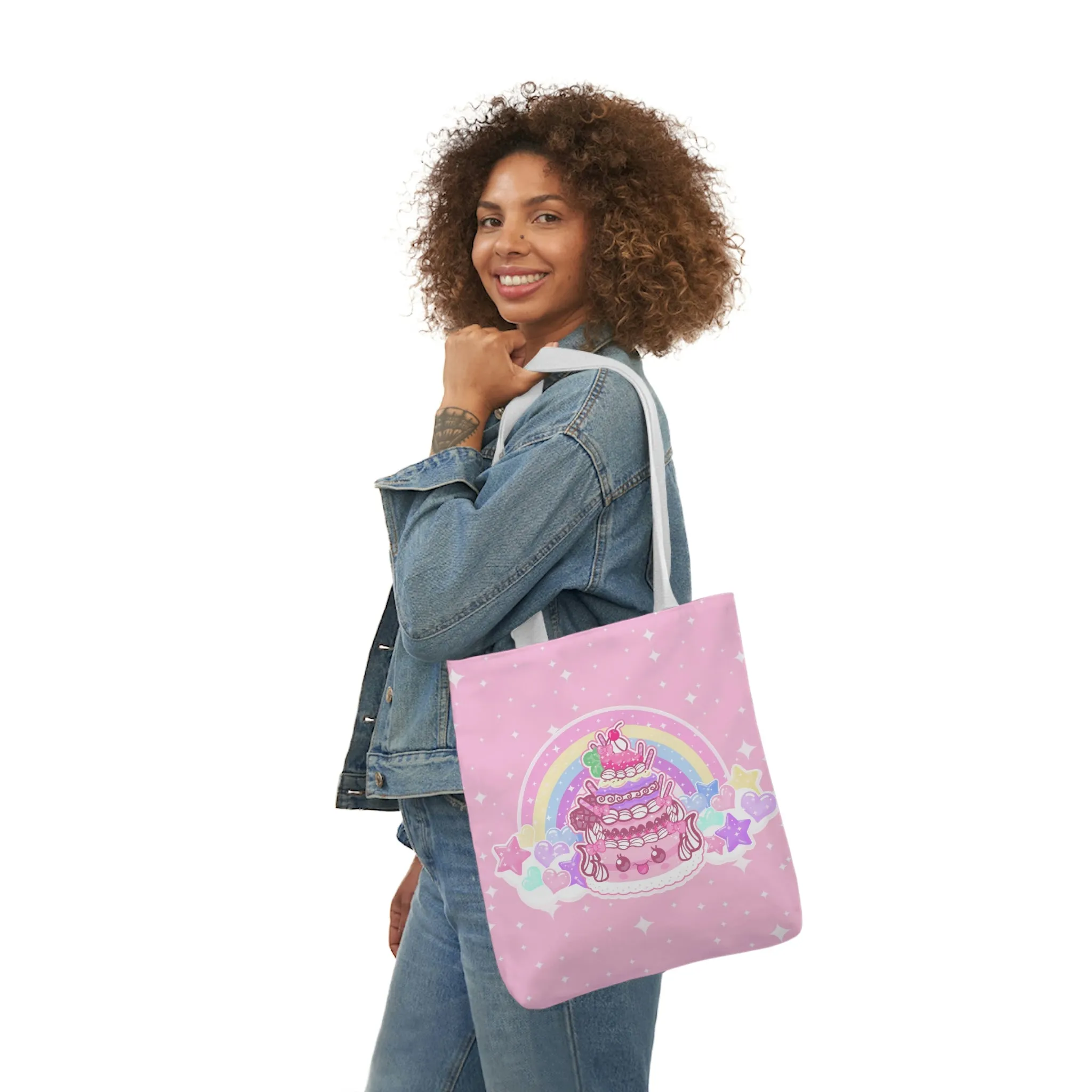 Kawaii Sparkle Cake Polyester Canvas Tote Bag
