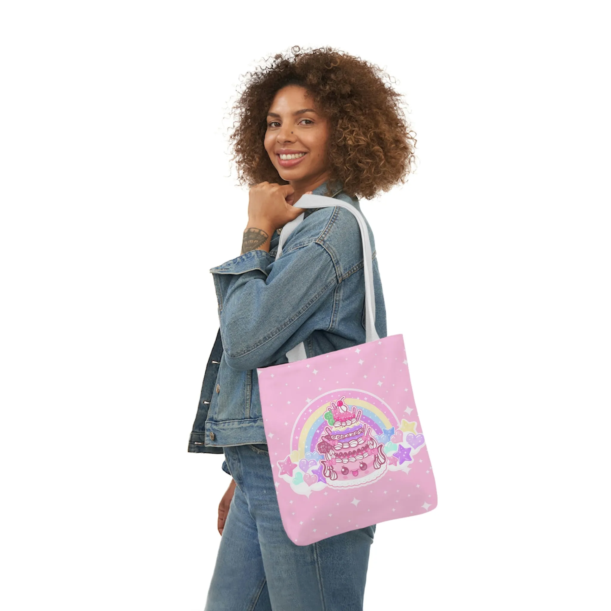 Kawaii Sparkle Cake Polyester Canvas Tote Bag