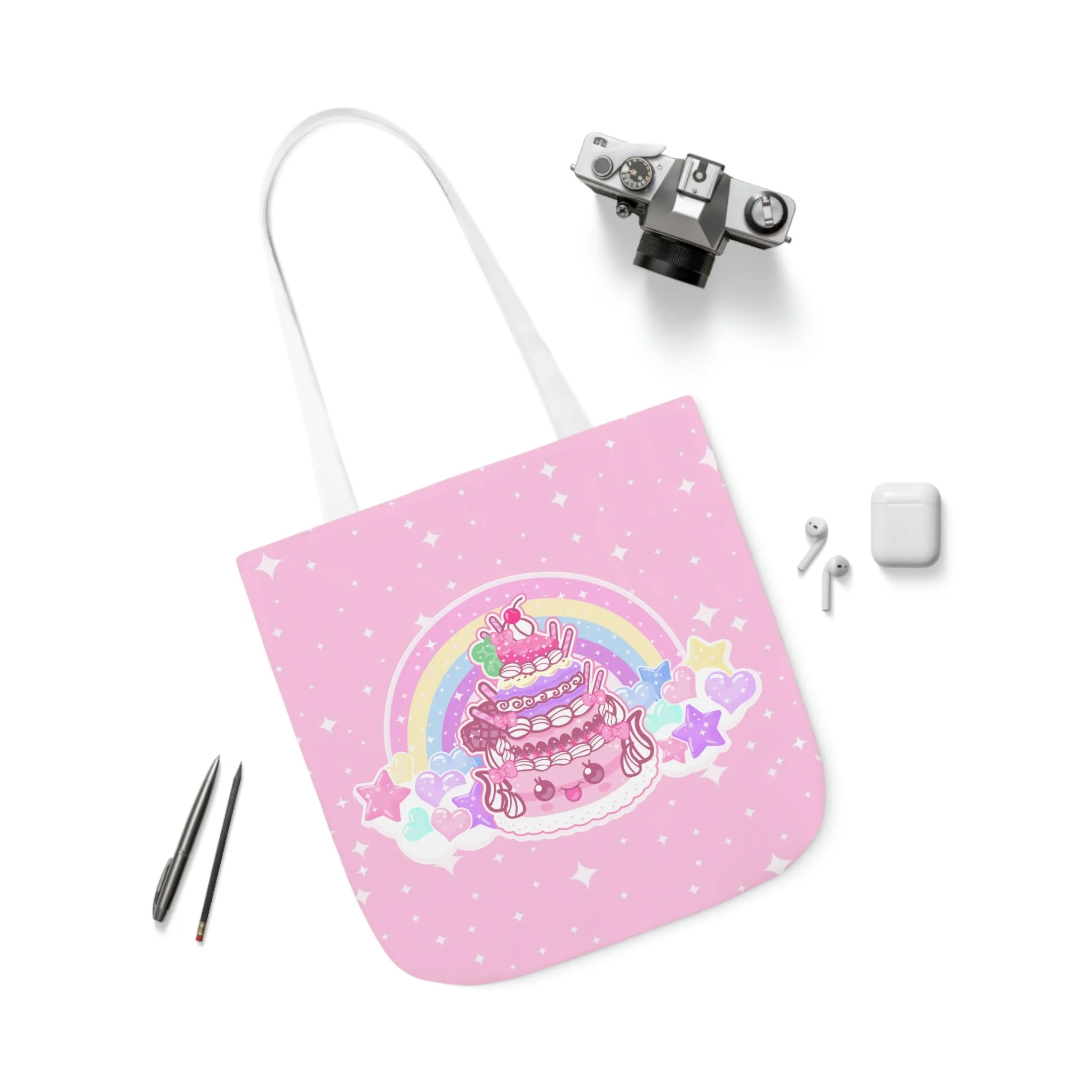 Kawaii Sparkle Cake Polyester Canvas Tote Bag