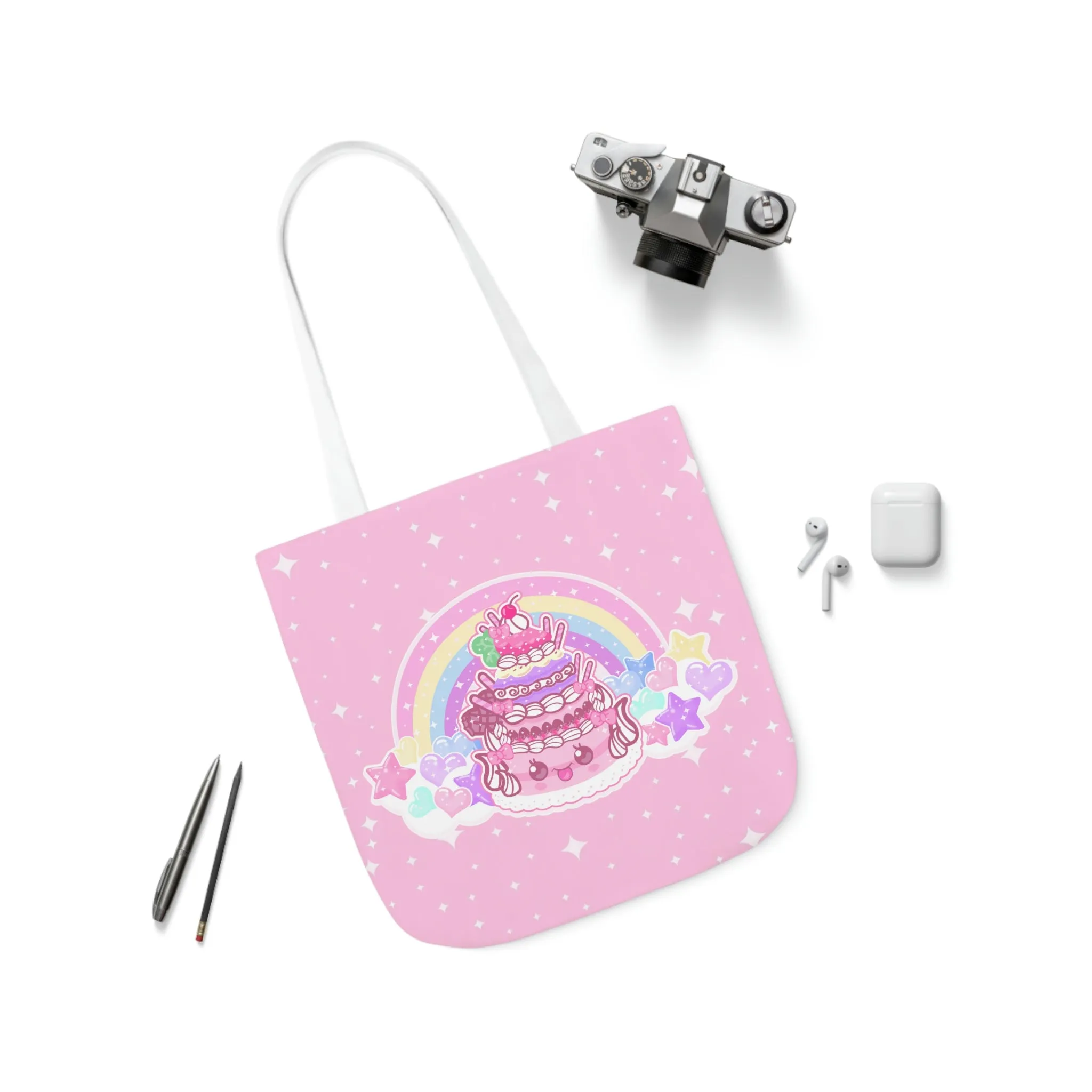 Kawaii Sparkle Cake Polyester Canvas Tote Bag