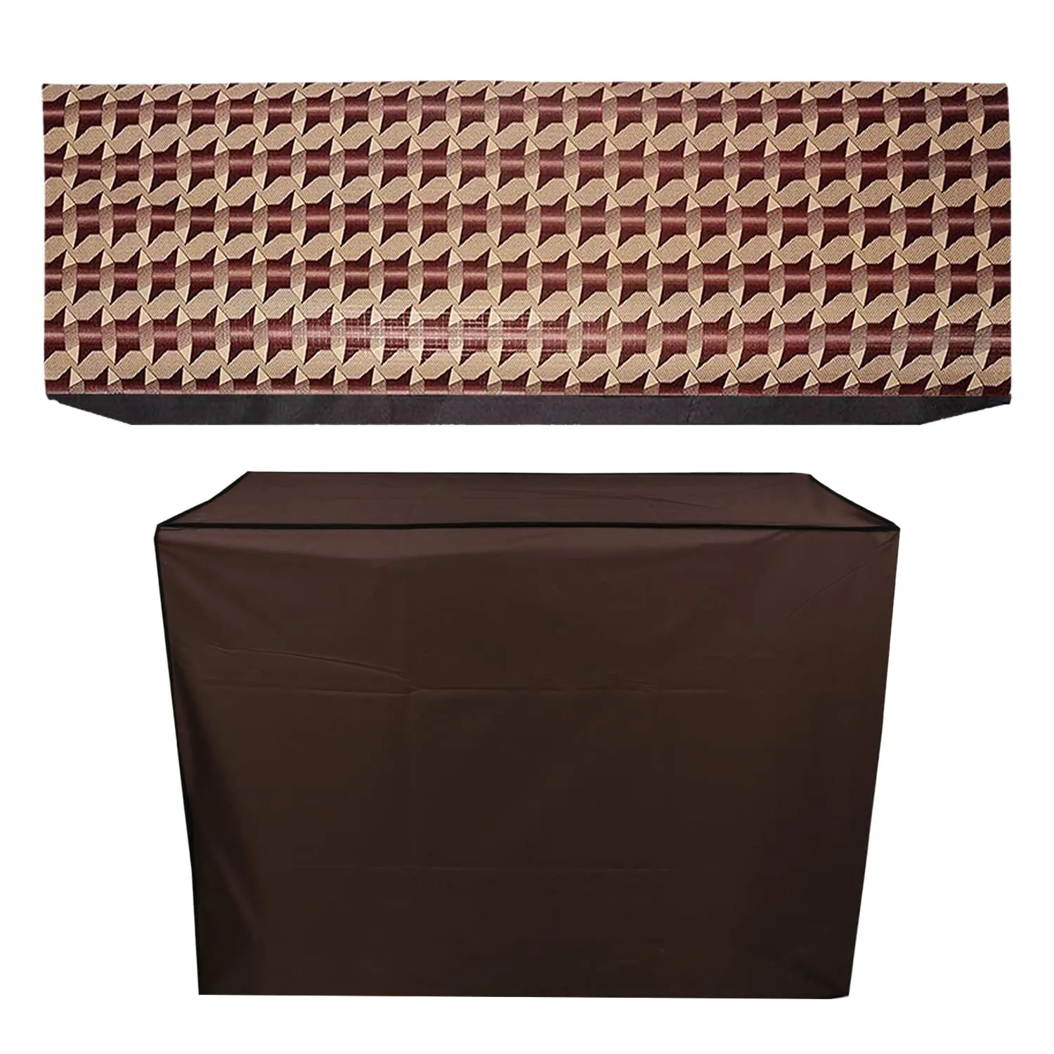 Kuber Industries PVC 2 Piece Indoor and Outdoor AC Cover Set - Brown