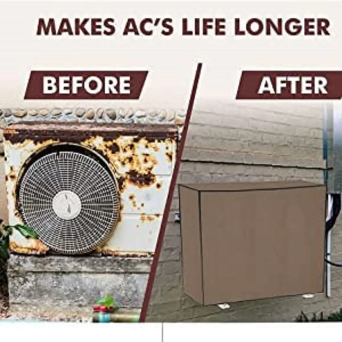 Kuber Industries PVC 2 Piece Indoor and Outdoor AC Cover Set - Brown