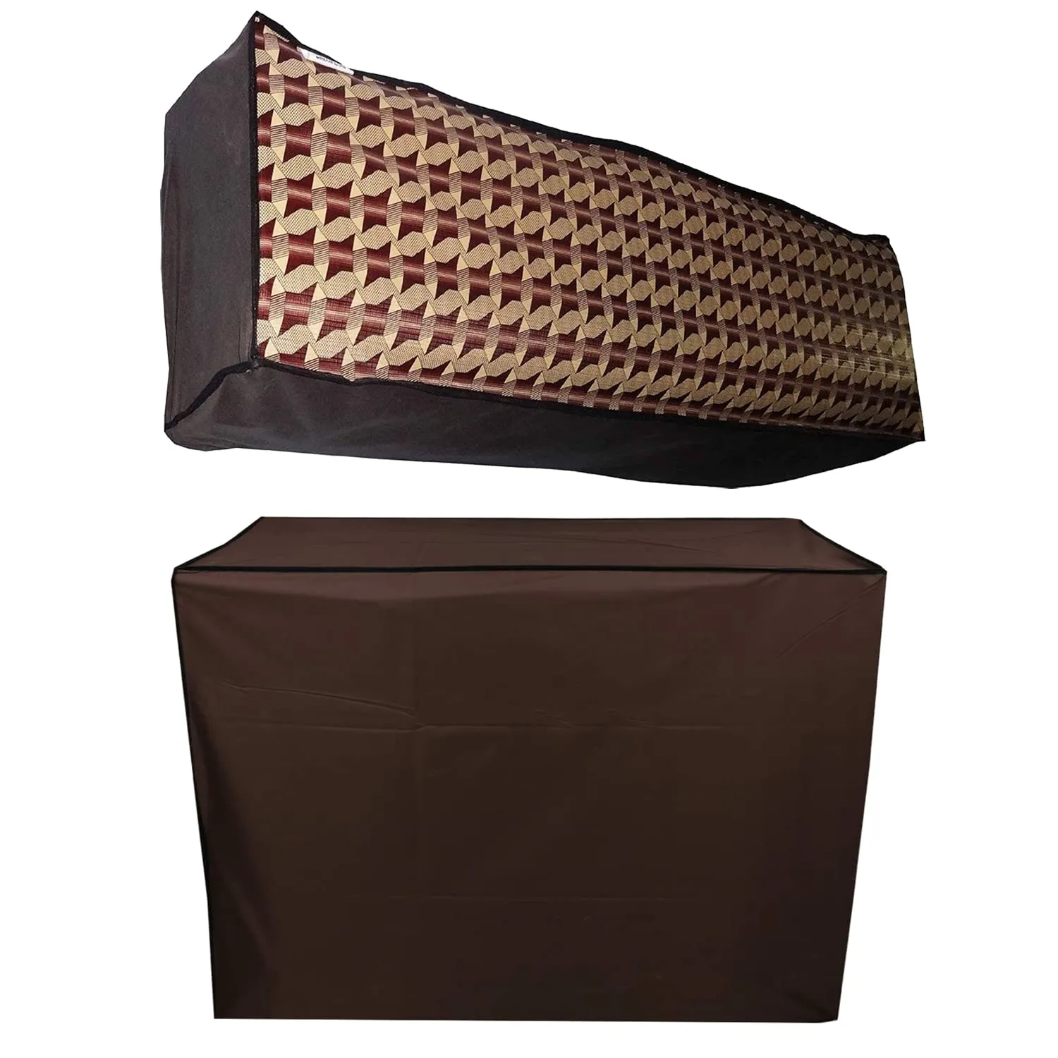 Kuber Industries PVC 2 Piece Indoor and Outdoor AC Cover Set - Brown