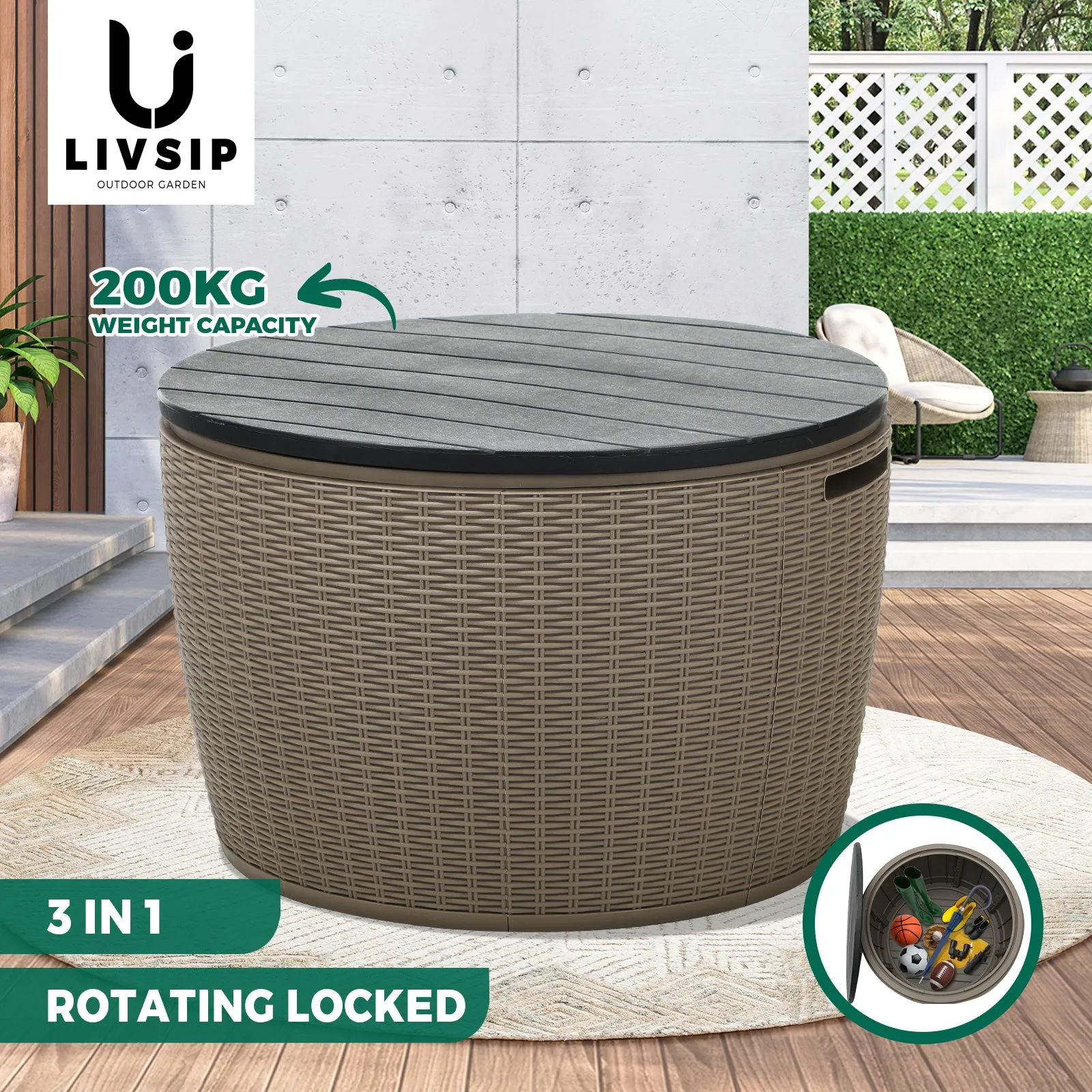 Livsip Outdoor Storage Box Lockable Deck Toy Shed Tool Organiser Garden Bench