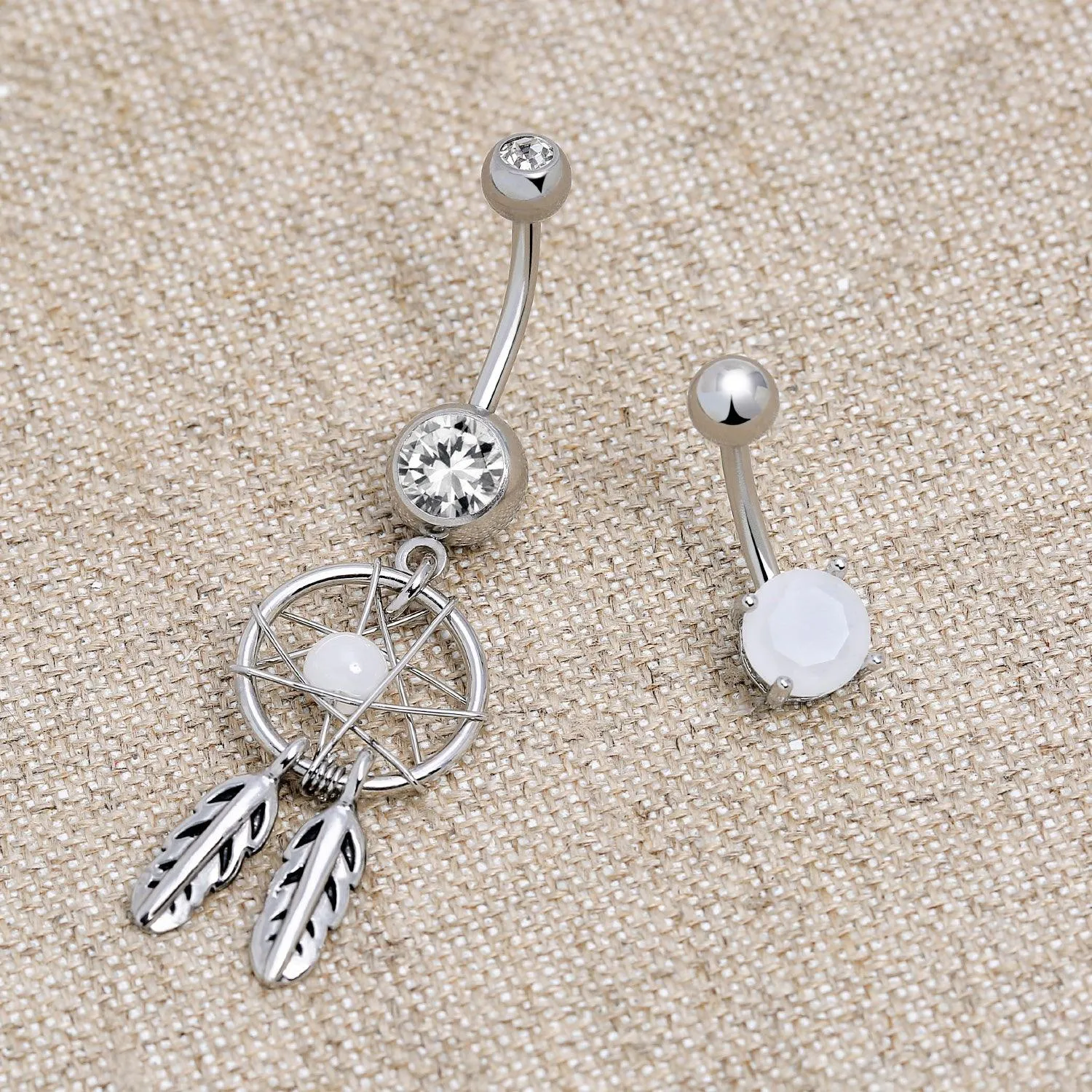 Opalescence Aurora Opalite & Blue Turquoise Belly Ring Silver Tone Steel