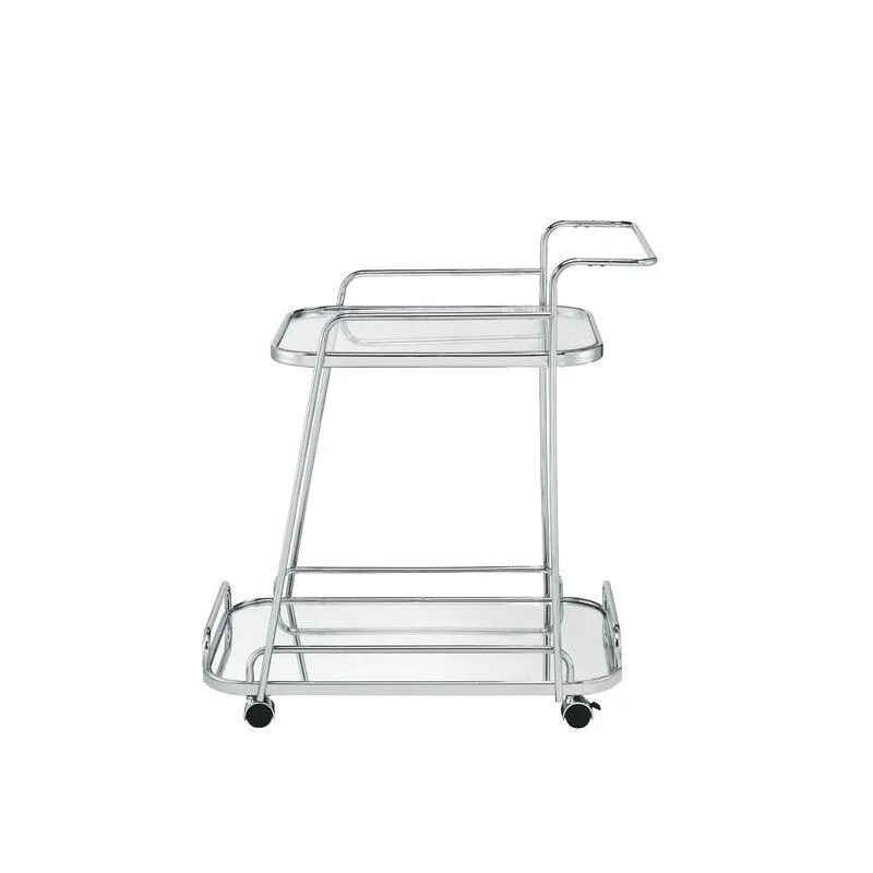 Rectangle 2 Tier Trolley with Glass Top in Metal in Nickel Finish