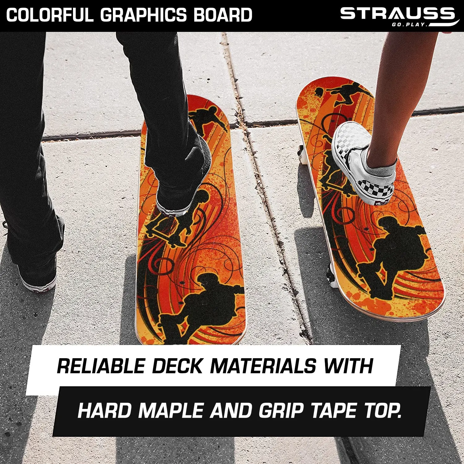 Strauss Bronx YB Lightweight Skateboard with Unique Graphics|31 X 8 Inches with 8 Layer Maple Deck with High Density & Non-Slip Waterproof Grip Tape|2 inch PU Wheels|Smooth Ride|for 8 Years and above