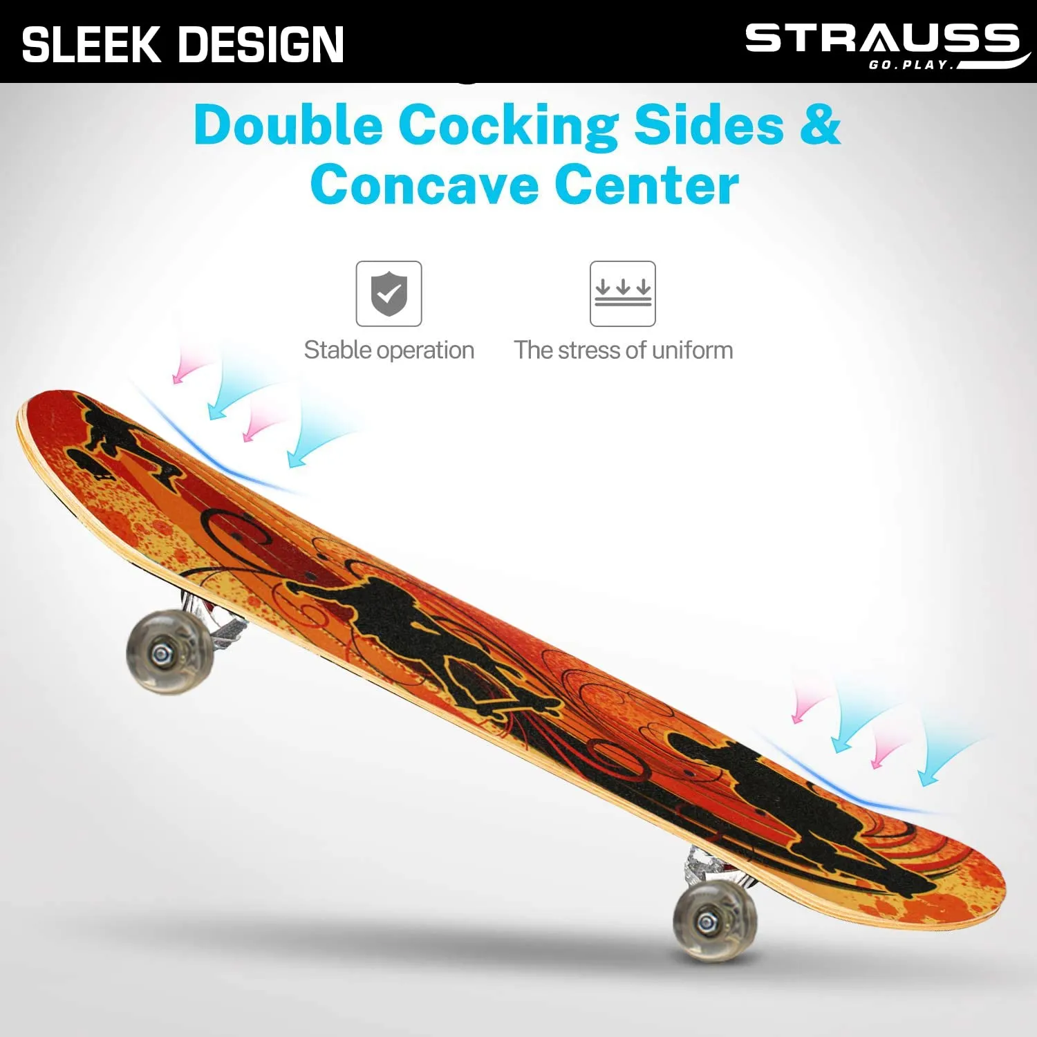 Strauss Bronx YB Lightweight Skateboard with Unique Graphics|31 X 8 Inches with 8 Layer Maple Deck with High Density & Non-Slip Waterproof Grip Tape|2 inch PU Wheels|Smooth Ride|for 8 Years and above