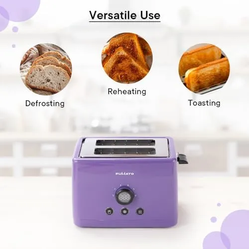 The Better Home FUMATO 1000 Watt 2 Slice Pop-up Toastmate Toaster & Stainless Steel Water Bottle 1 Litre Purple