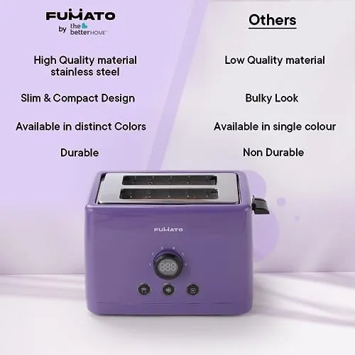 The Better Home FUMATO 1000 Watt 2 Slice Pop-up Toastmate Toaster & Stainless Steel Water Bottle 1 Litre Purple