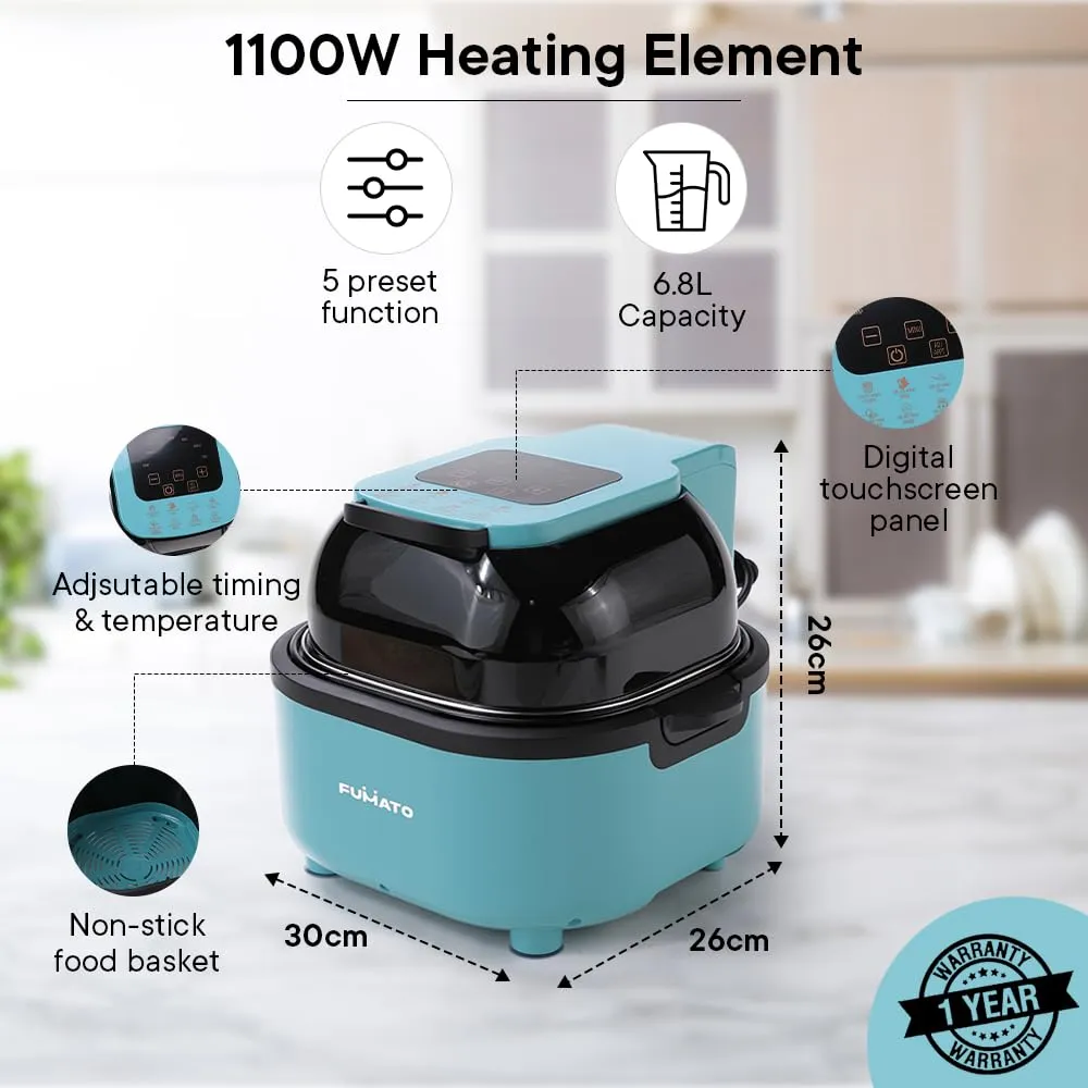 The Better Home FUMATO Aerochef Pro Air fryer With Digital Screen Panel 6.8L LightBlue & Stainless Steel Water Bottle 1 Litre Pack of 3Blue