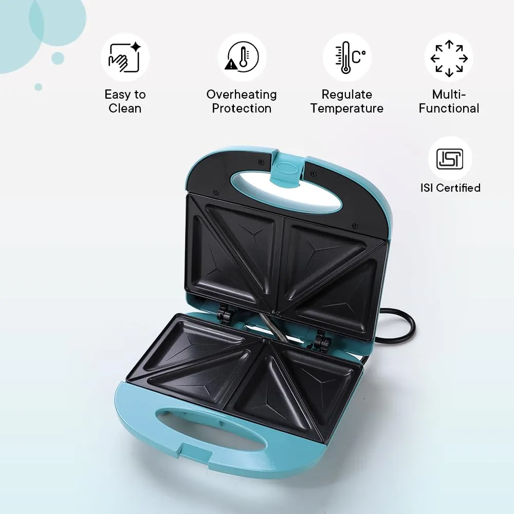 The Better Home FUMATO Presswich 750W Sandwich Maker, 2 Slice Grill, Blue & Stainless Steel Water Bottle 1 Litre Pack of 2 Gold
