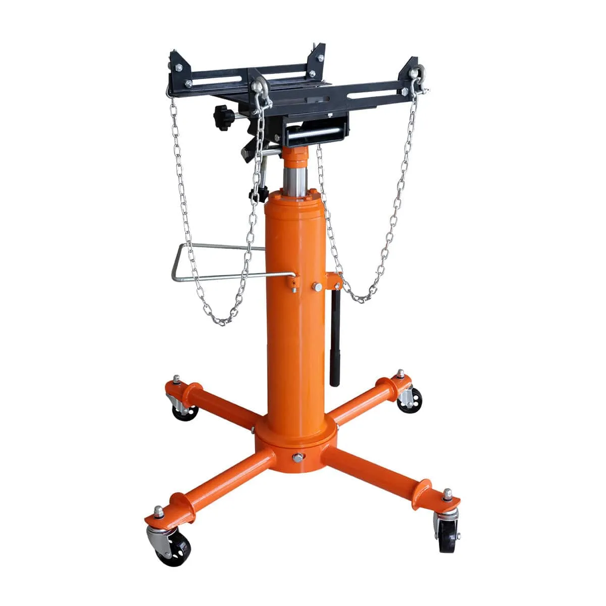 TMG Industrial 1100-lb Two-Stage Telescopic Transmission Jack, Foot Pedal, Swivel Casters, TMG-AJT11