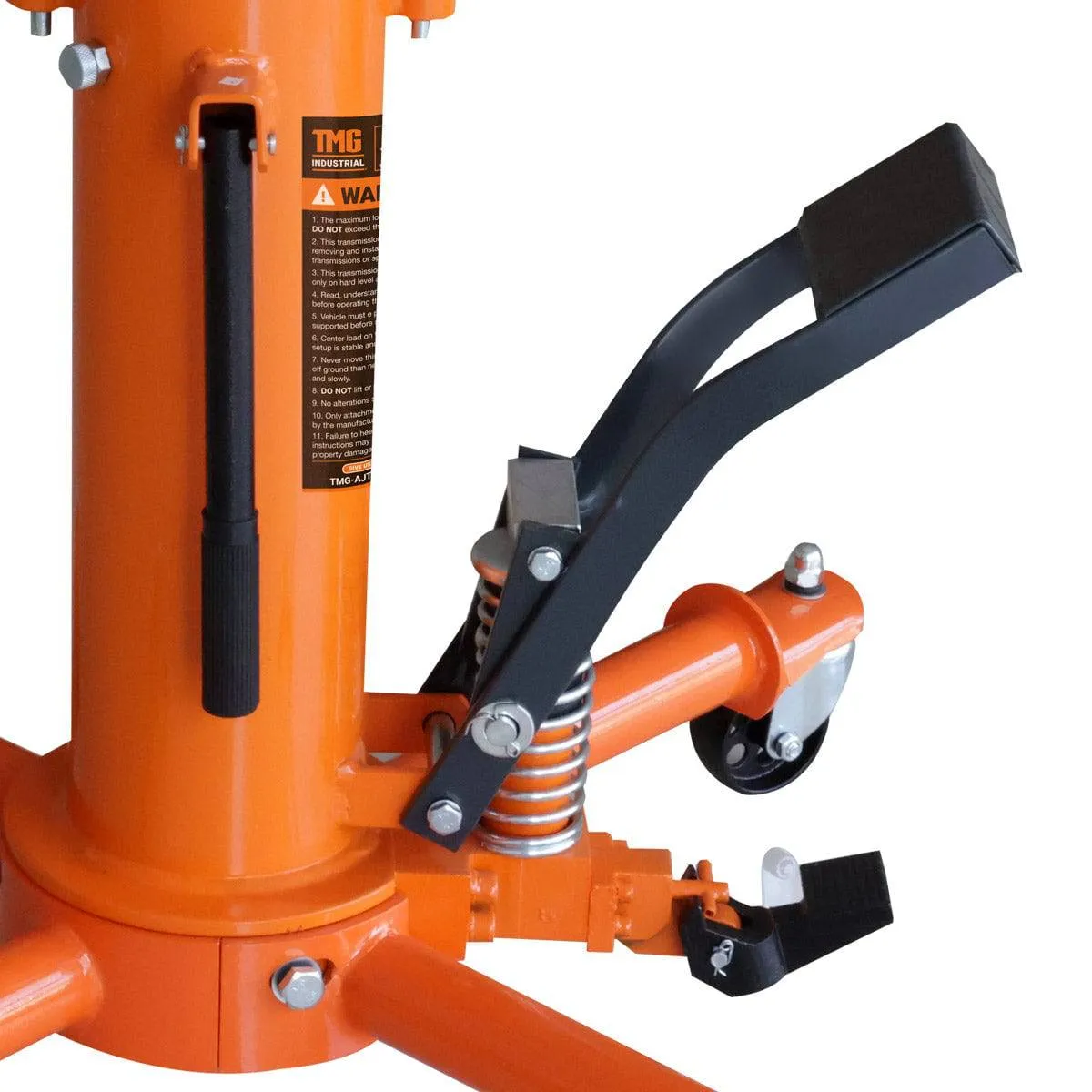 TMG Industrial 1100-lb Two-Stage Telescopic Transmission Jack, Foot Pedal, Swivel Casters, TMG-AJT11