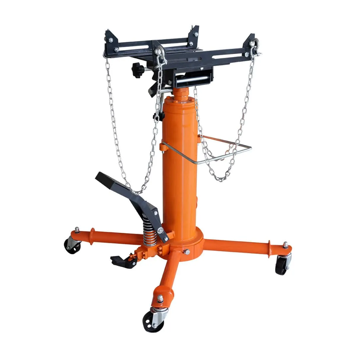 TMG Industrial 1100-lb Two-Stage Telescopic Transmission Jack, Foot Pedal, Swivel Casters, TMG-AJT11