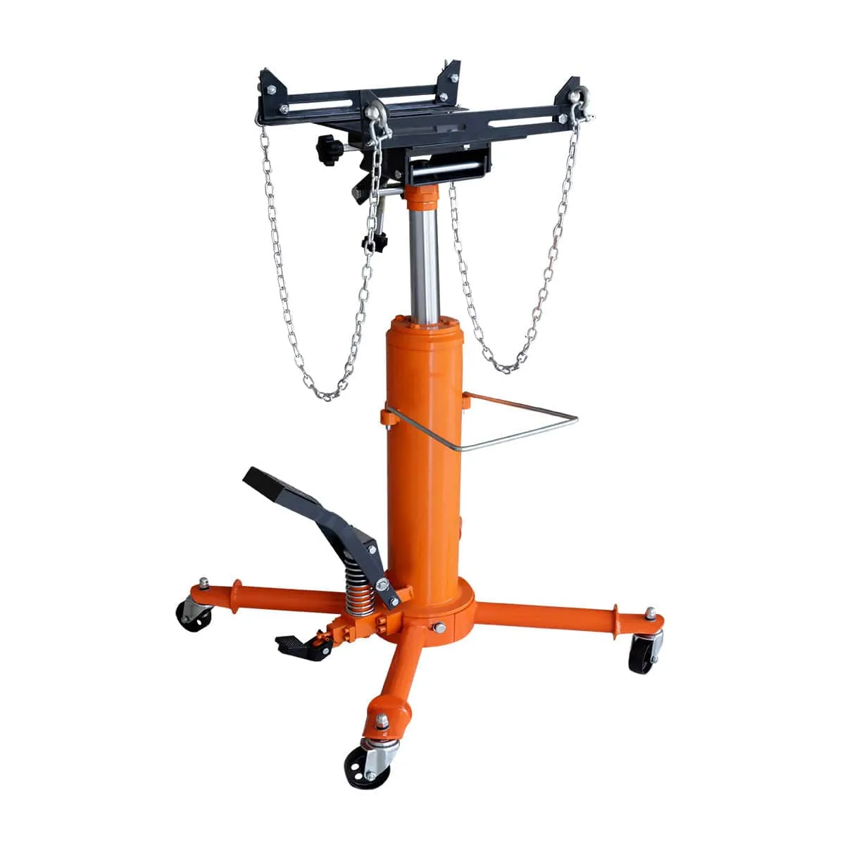 TMG Industrial 1100-lb Two-Stage Telescopic Transmission Jack, Foot Pedal, Swivel Casters, TMG-AJT11