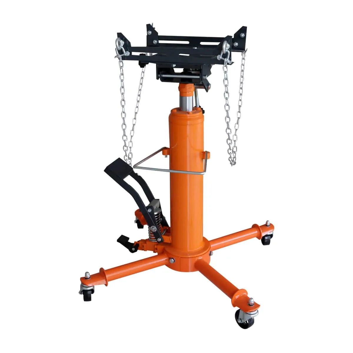 TMG Industrial 1100-lb Two-Stage Telescopic Transmission Jack, Foot Pedal, Swivel Casters, TMG-AJT11