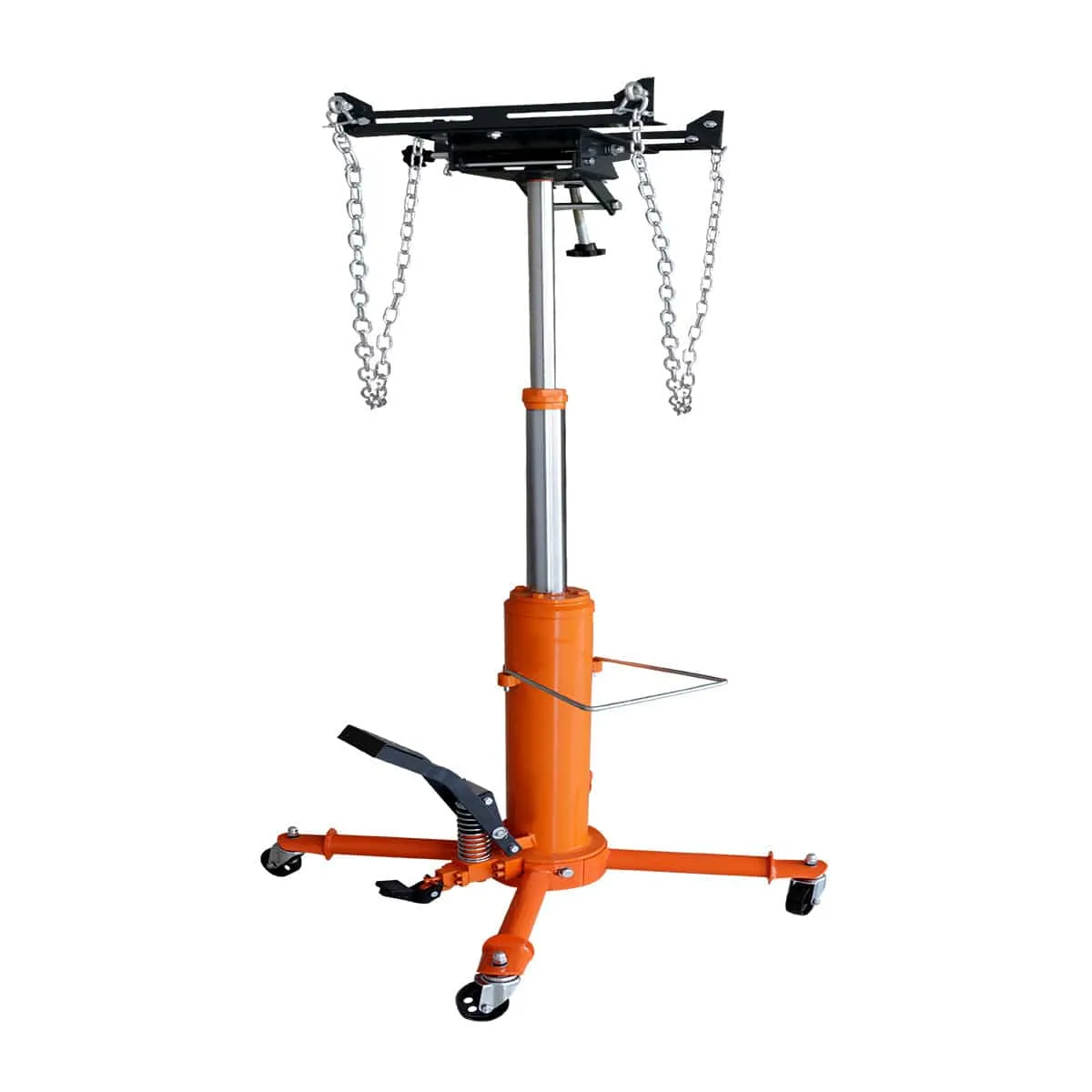 TMG Industrial 1100-lb Two-Stage Telescopic Transmission Jack, Foot Pedal, Swivel Casters, TMG-AJT11