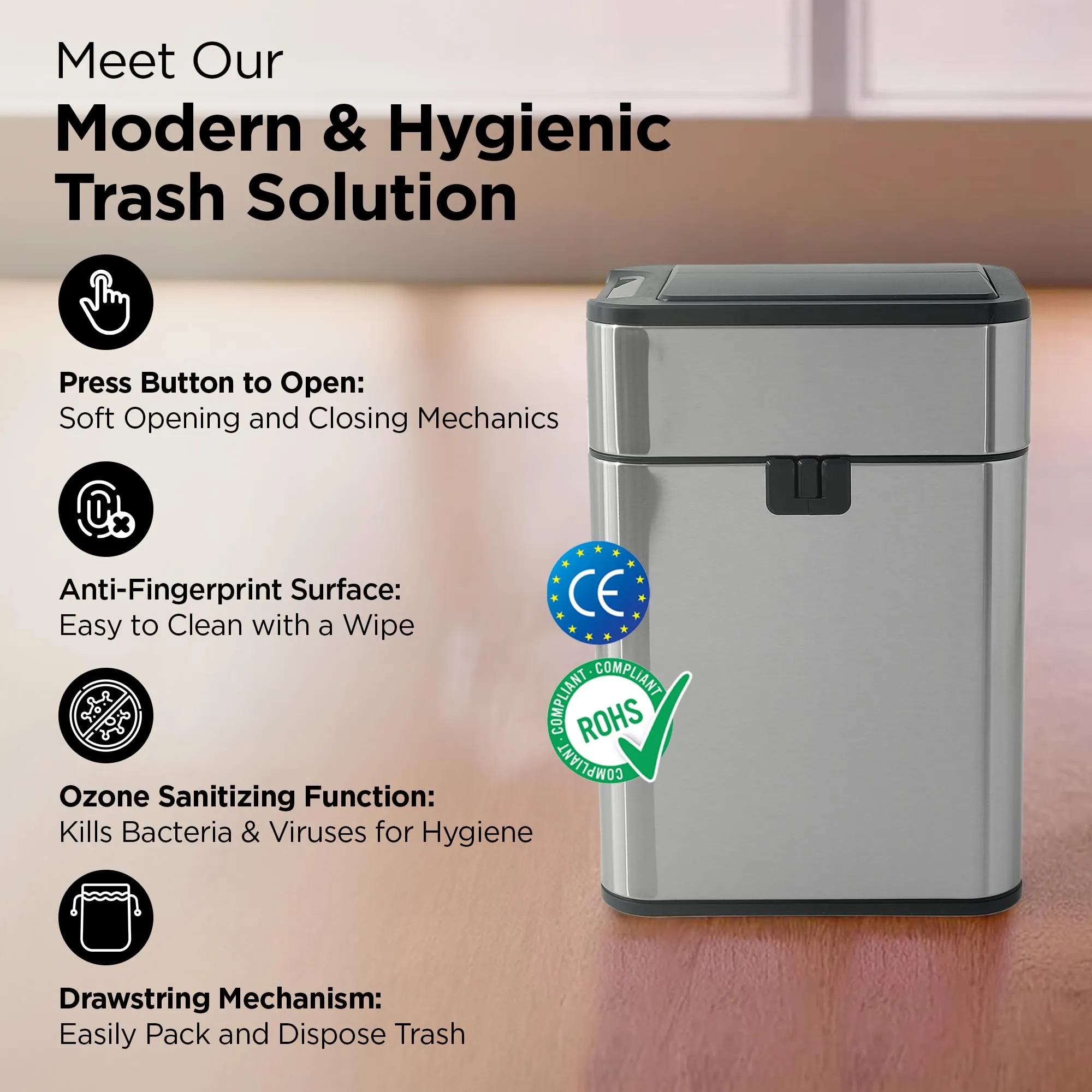 UMAI 20L Stainless Steel Dustbin For Kitchen With Lid | Motion Sensor Dustbin | Waterproof Dustbin For Bathroom | Waste Bin For Kitchen | Soft Close Lid- Silver