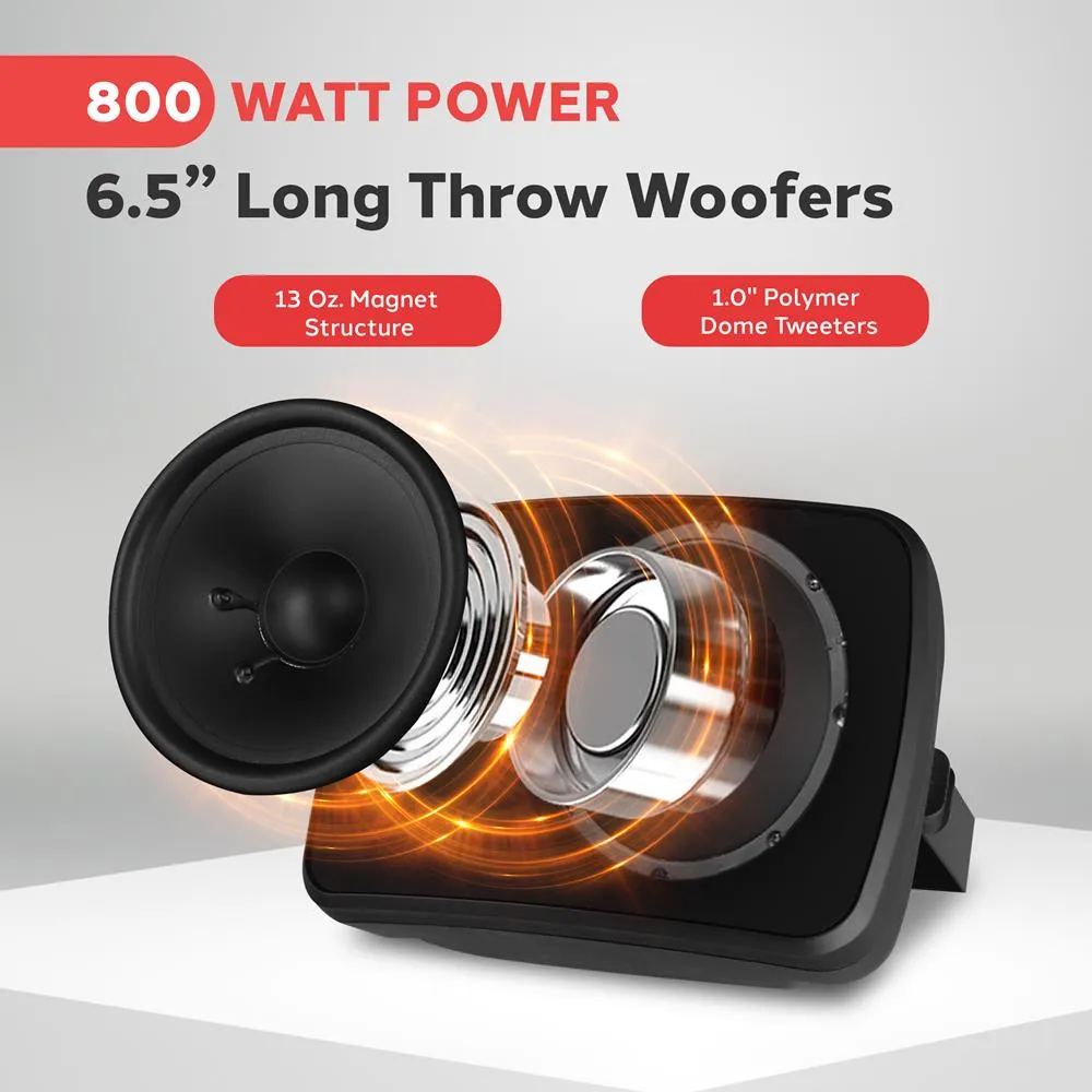 Waterproof & Bluetooth 6.5'' Indoor / Outdoor Speaker System, 800 Watt, Black
